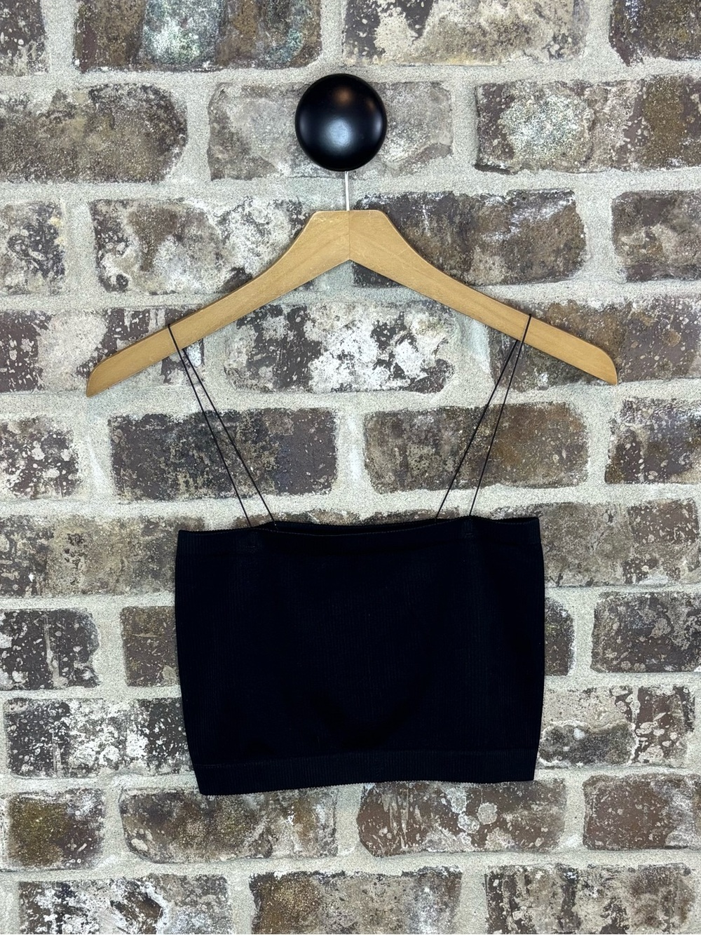 Mono B Black Ribbed Tube Camisole with Thin Straps